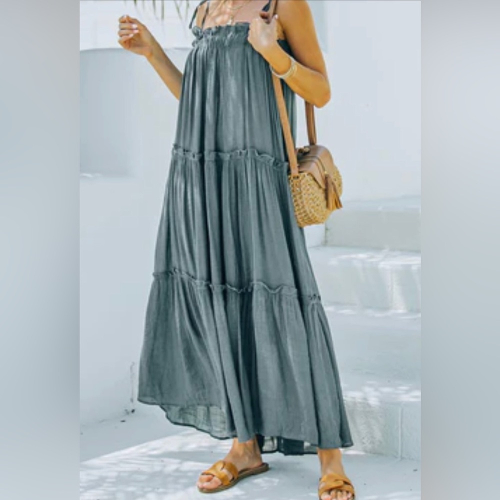 Vici Catch the Sun Tiered Trapeze Flowy Midi Dress